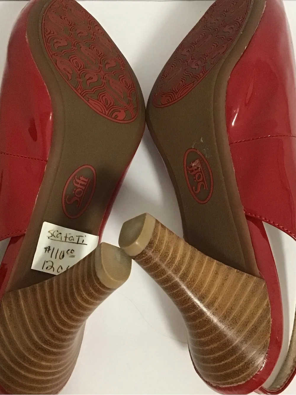 Sofft Red Patent Slingback Peep-Toe Heels with Stacked Heel